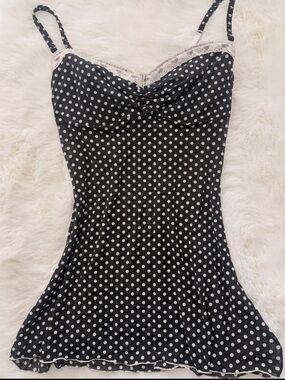 Black Polka Dot Slip Dress with Lace Trim